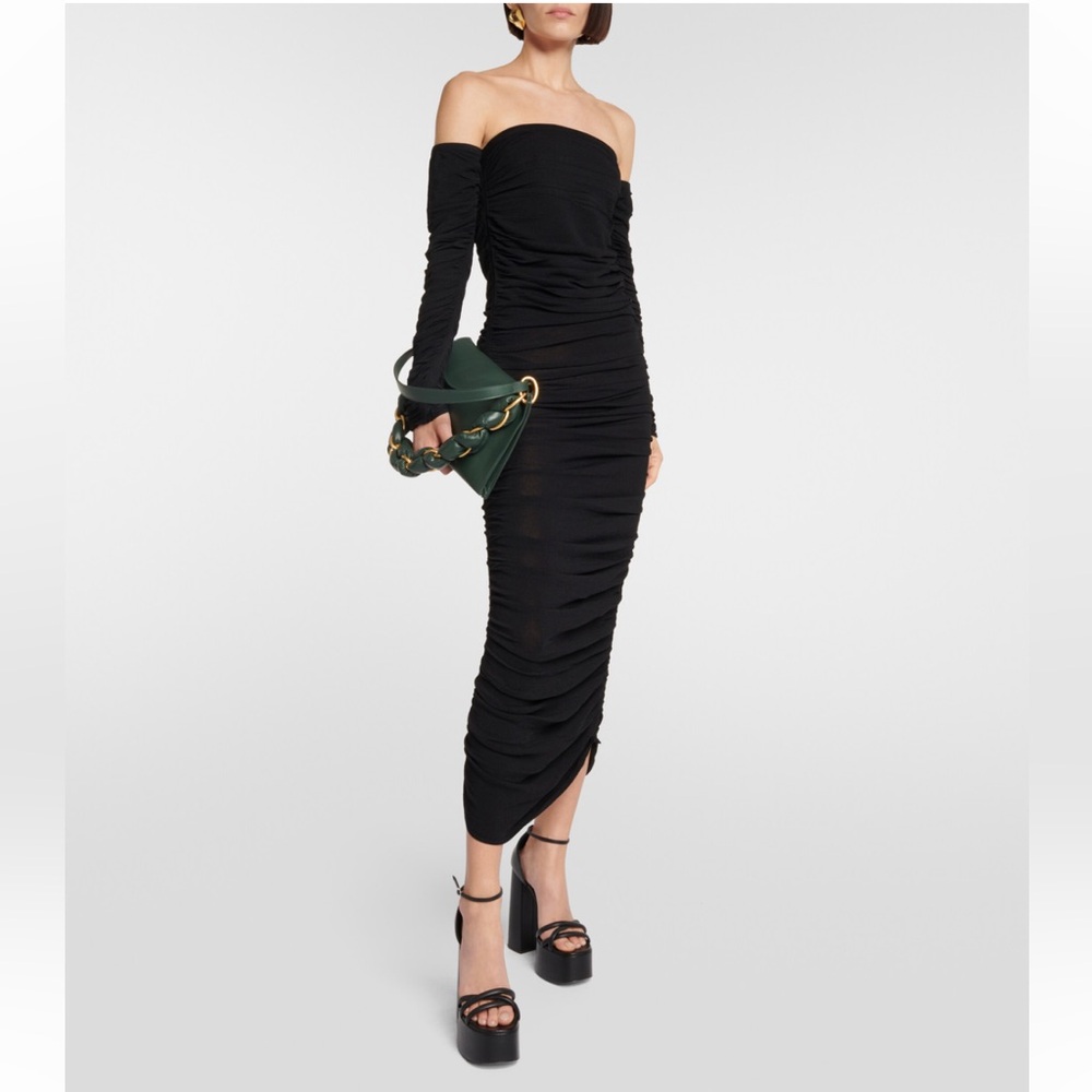 NWT Altuzurra Trikera Off Shoulder Jersey Ruched Bodycon Maxi Dress Black (014)